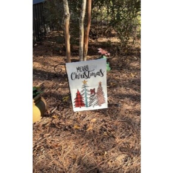 Merry Christmas Tree Garden Flag: Christmas Yard Flags 12x18 Double Sided Burlap - Picture 1 of 1